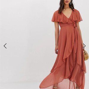 12 TALL ASOS DESIGN Bridesmaid maxi dress gown with cape back and dip hem
